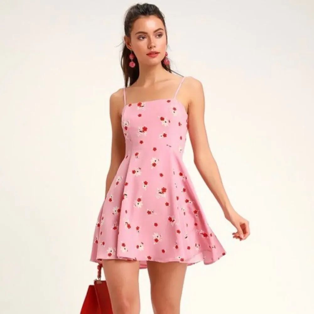 Lulus Blithe Pink Floral Mini Skater Dress Size Small